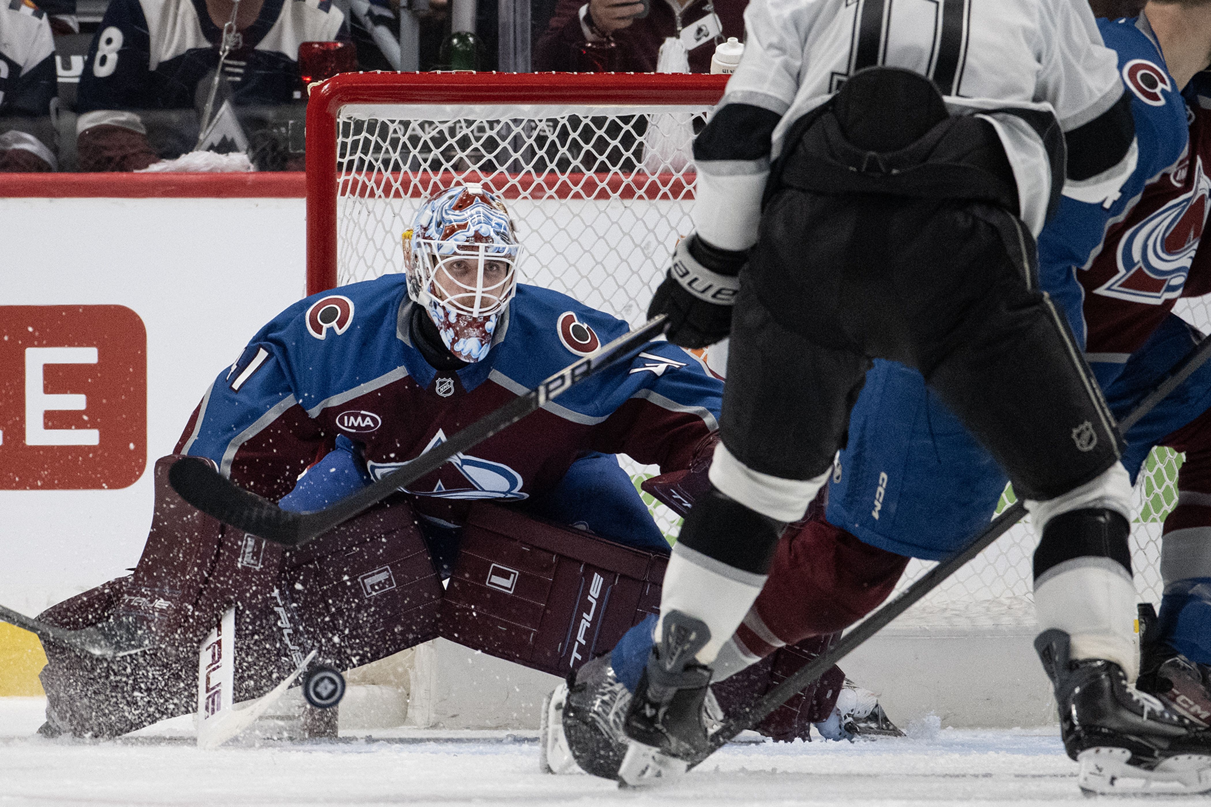 Goaltender Scott Wedgewood (41) of the Colorado Avalanche locks in...