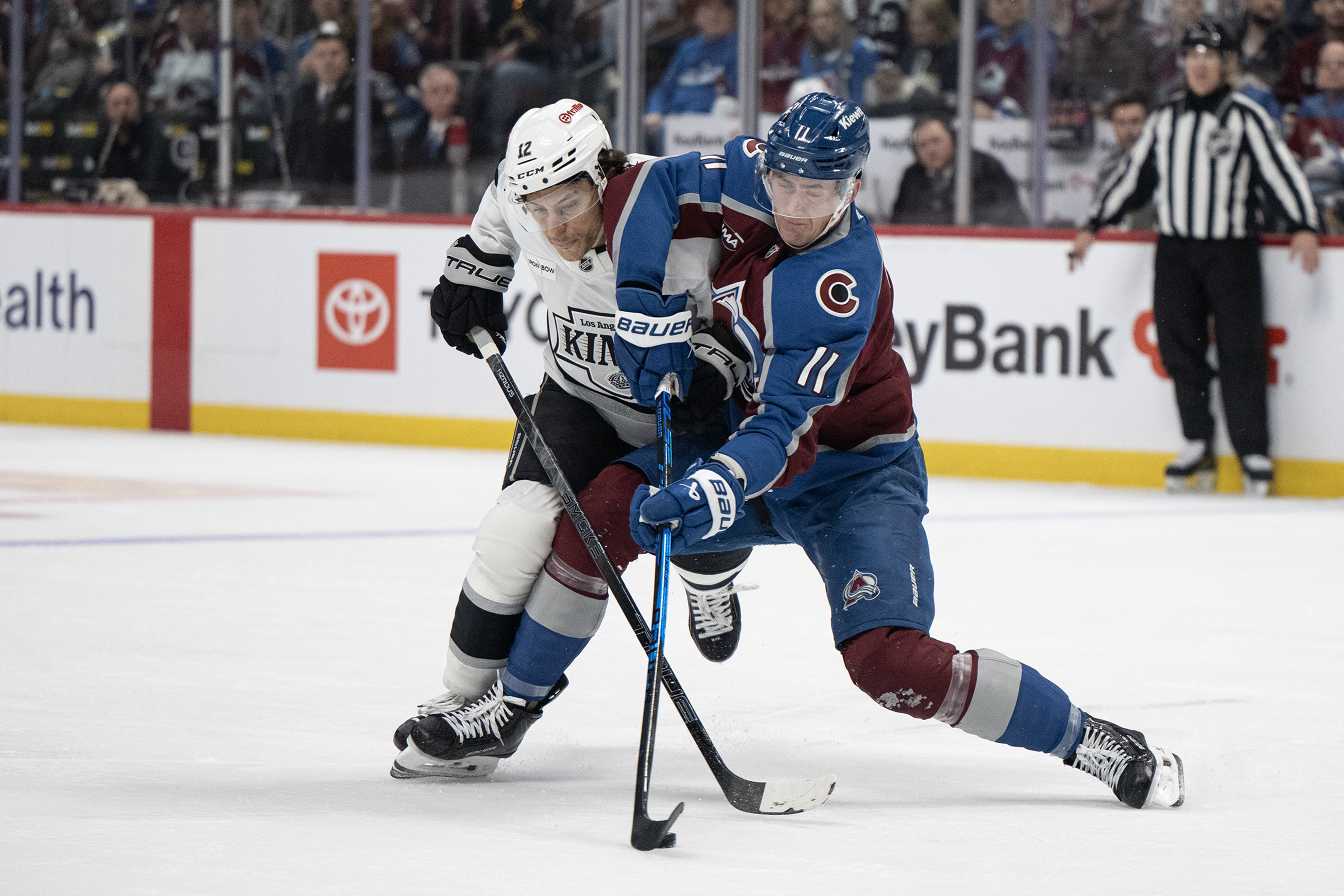Center Brock Nelson (11) of the Colorado Avalanche and left...