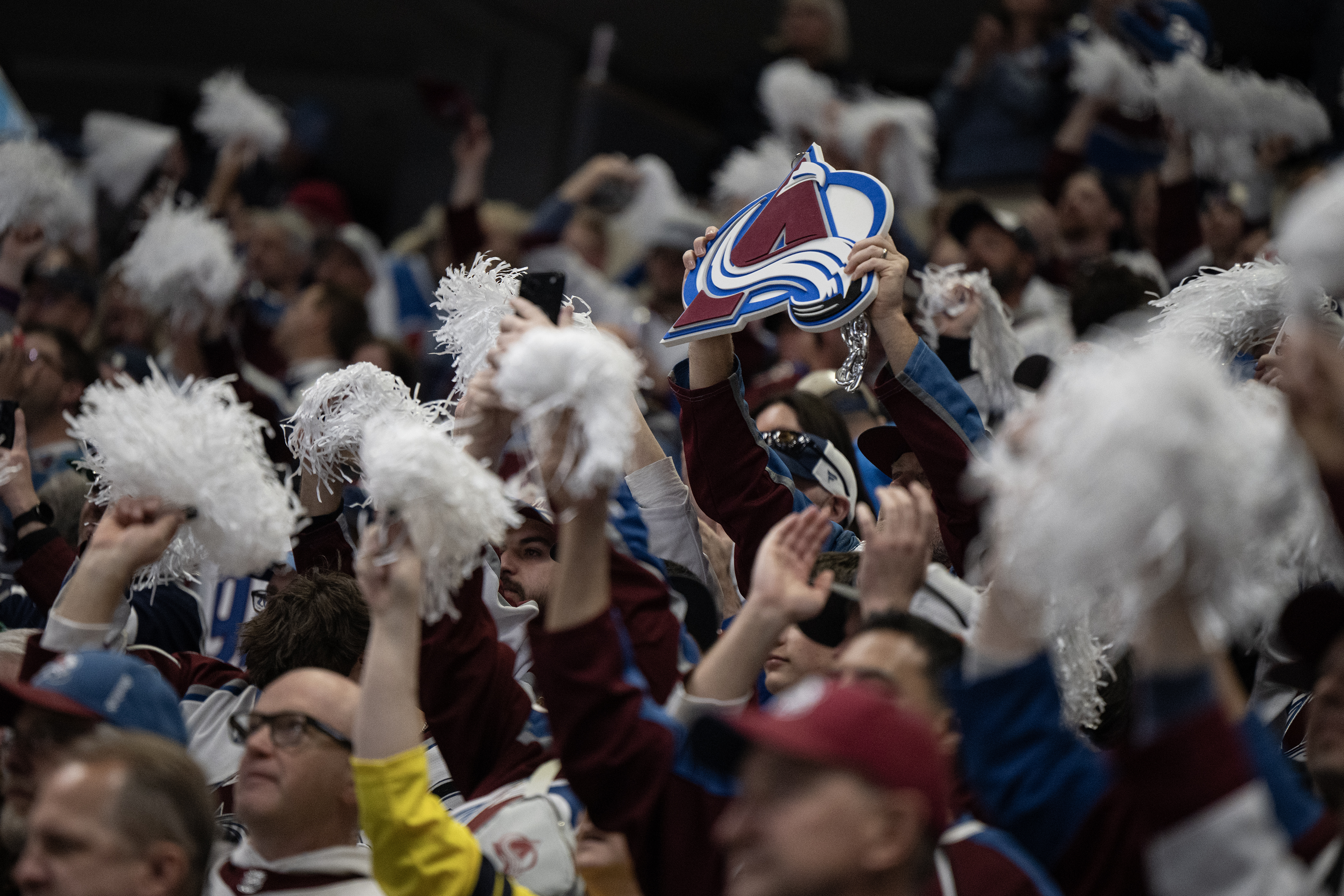 Colorado Avalanche fans celebrate a 2-1 Avs win in game...