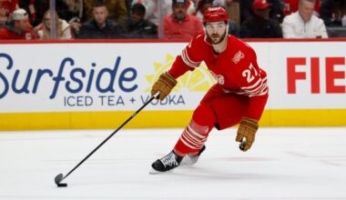 Red Wings’ Michael Rasmussen leaves game against Blue Jackets with injury