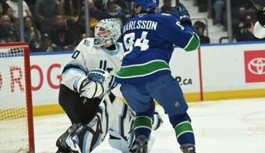 Linus Karlsson scores twice as Canucks fall 7-4 to Mammoth