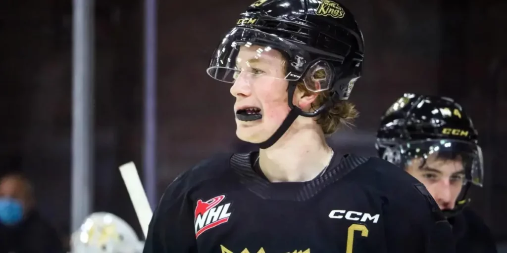 Brandon Wheat Kings Center Nate Danielson Skating Prior to Face-off