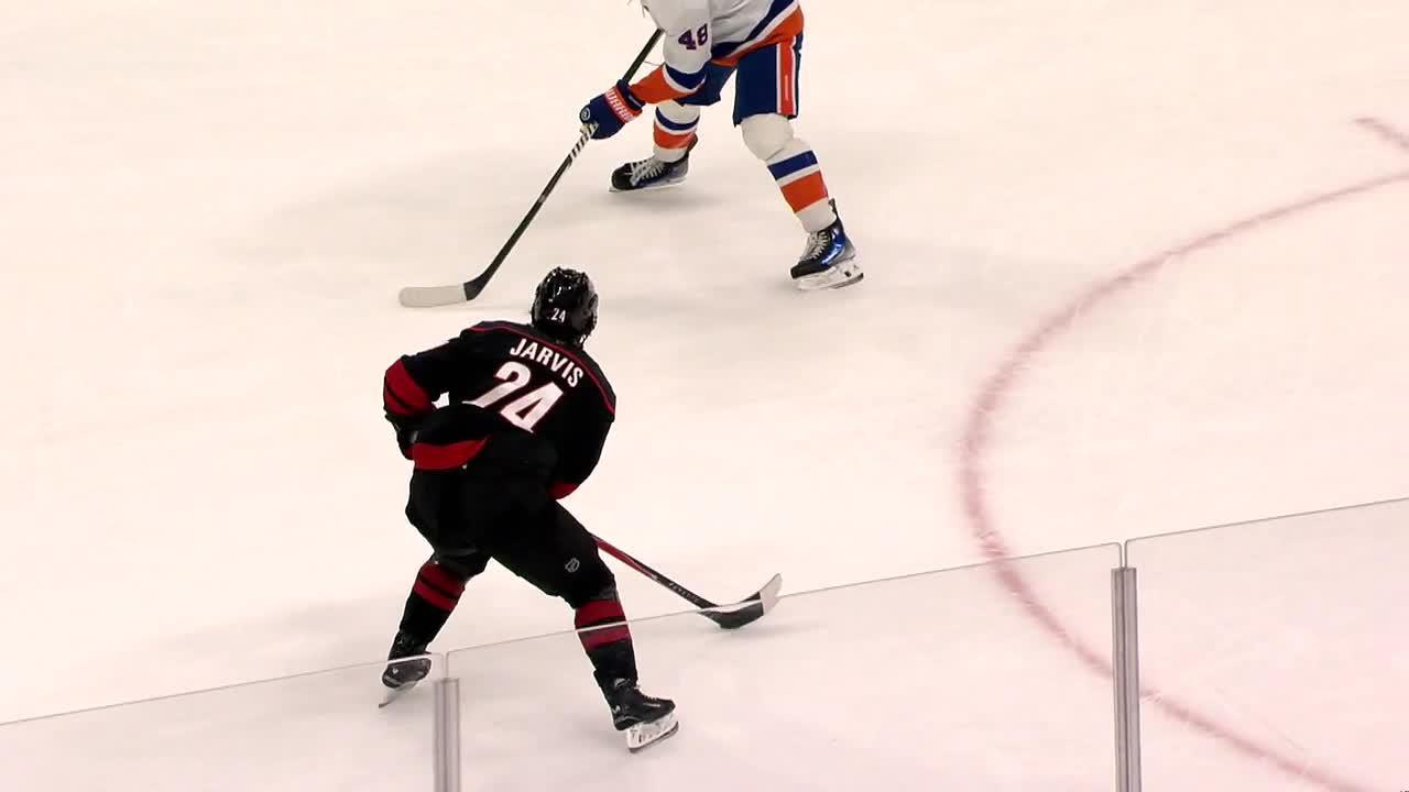 Jarvis scores twice to help the Hurricanes beat the Islanders 4-3