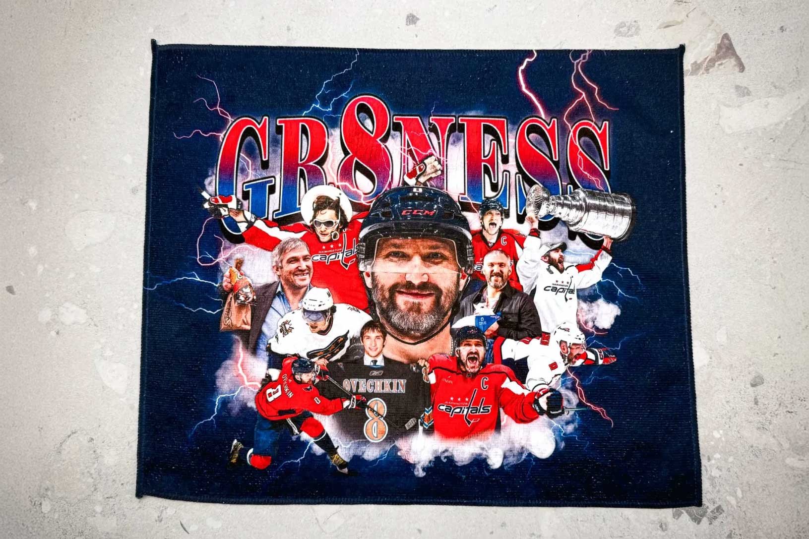 Alex Ovechkin 'GR8NESS' towel giveaway