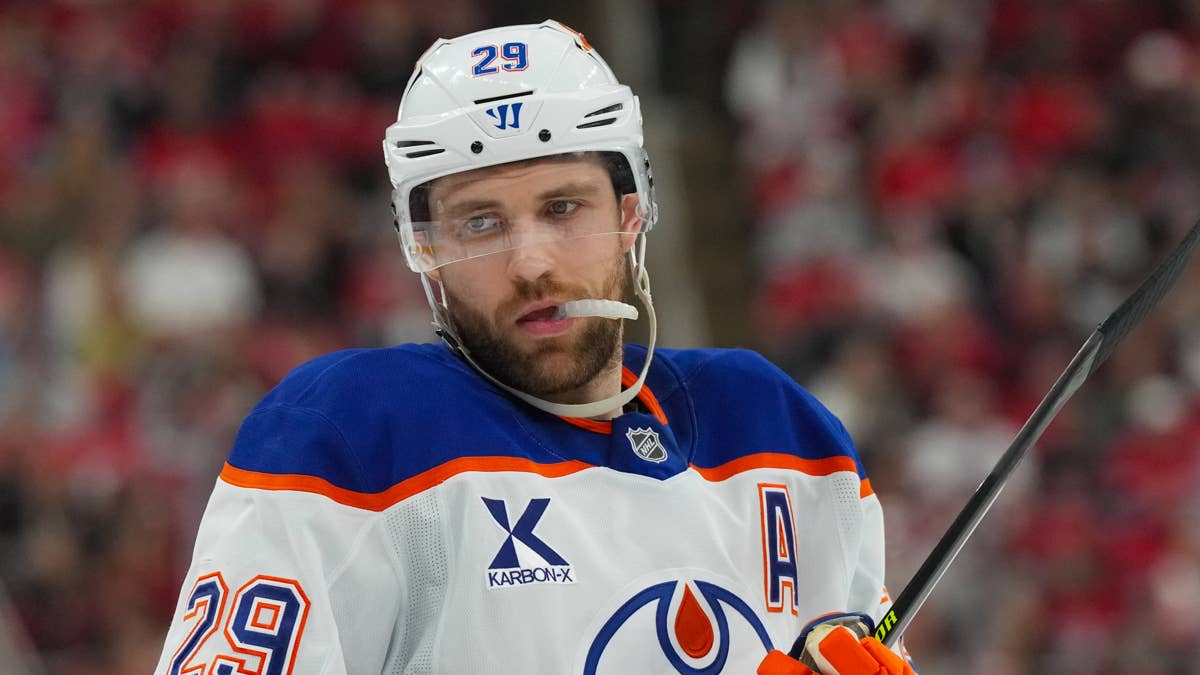 Edmonton Oilers center Leon Draisaitl (29) looks on at Lenovo Center.James Guillory-Imagn Images
