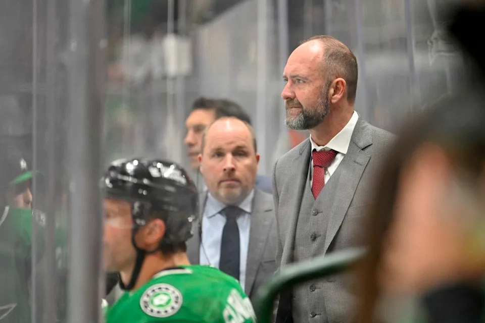Dallas Stars head coach Peter DeBoer watches the game at the American Airlines Center.Via Imagn Images