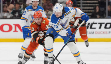 Dylan Holloway's two goals help Blues keep slim playoff hopes alive with win over Ducks