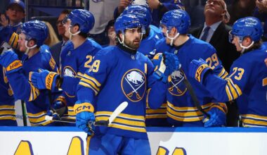 Buffalo Sabres right wing Alex Tuch (89) celebrates his goal