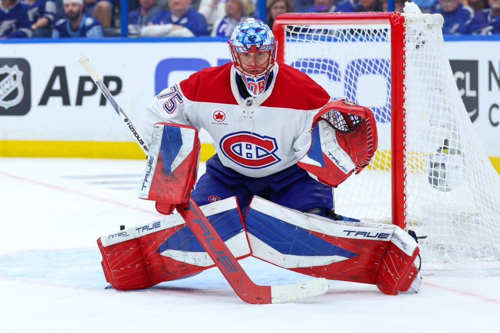 Montreal’s Jakub Dobes owns an .895 save percentage in two games this postseason. Nathan Ray Seebeck-Imagn Images