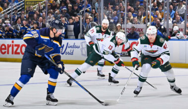 Blues score 5 unanswered goals, rally past Wild