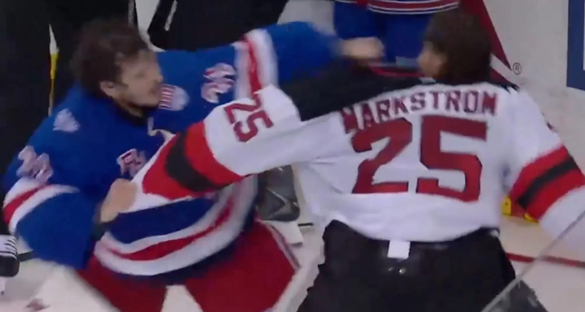 Brutal moment NHL stars Igor Shesterkin and Jacob Markstrom face off in rare goalie fight during Devils-Rangers