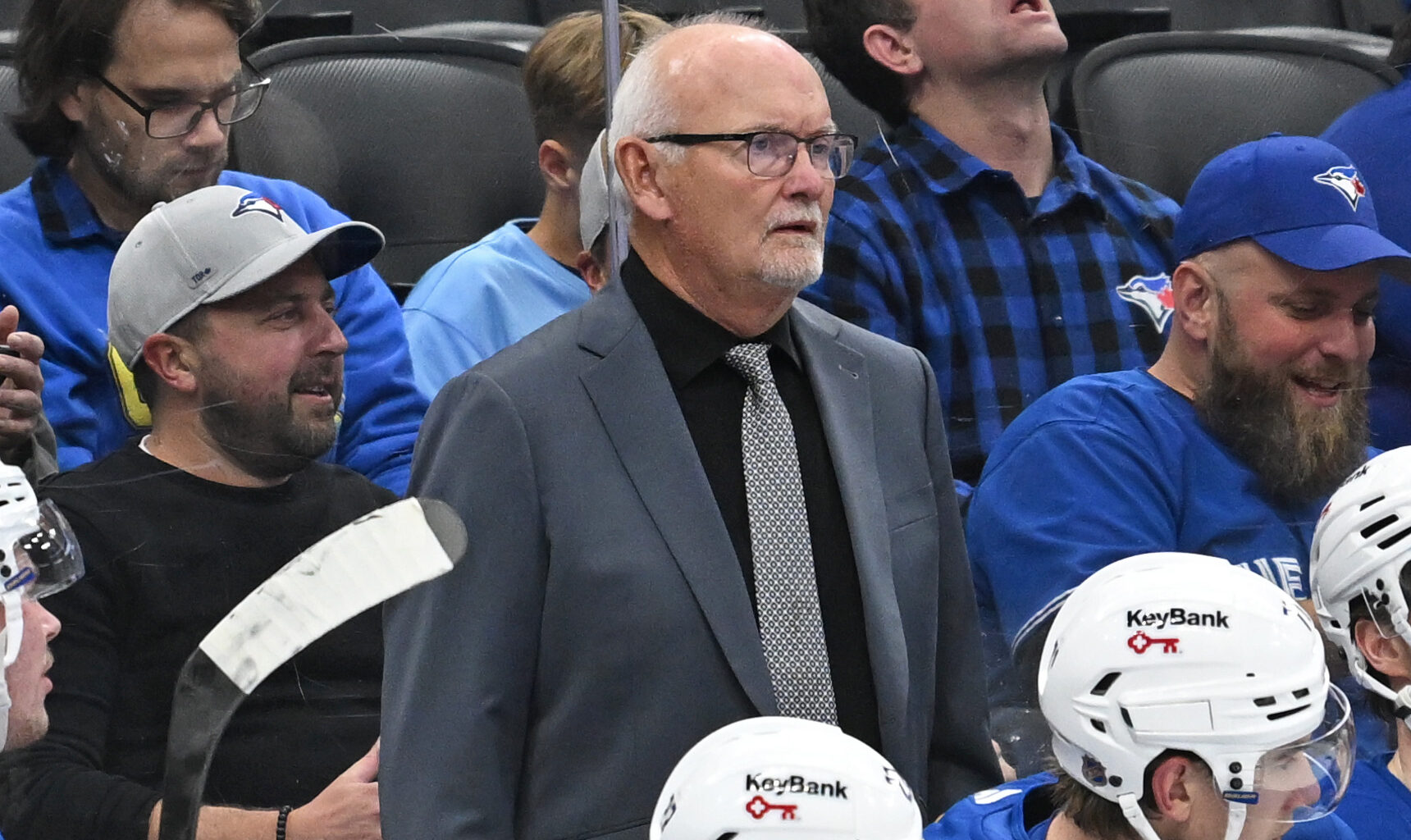 Buffalo Sabres head coach Lindy Ruff looks on behind the bench at Scotiabank Arena