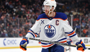 Edmonton Oilers center Connor McDavid (97) looks on in a game against the Anaheim Ducks at Honda Center