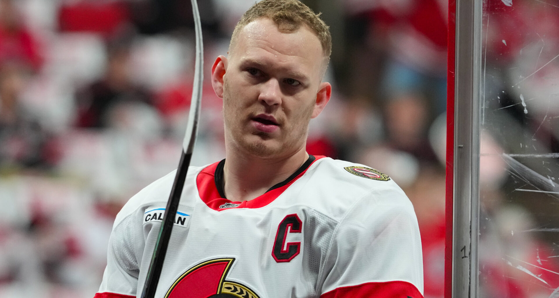Ottawa Senators left wing Brady Tkachuk (7) comes off the ice in the first round of the 2026 Stanley Cup Playoffs at Lenovo Center.