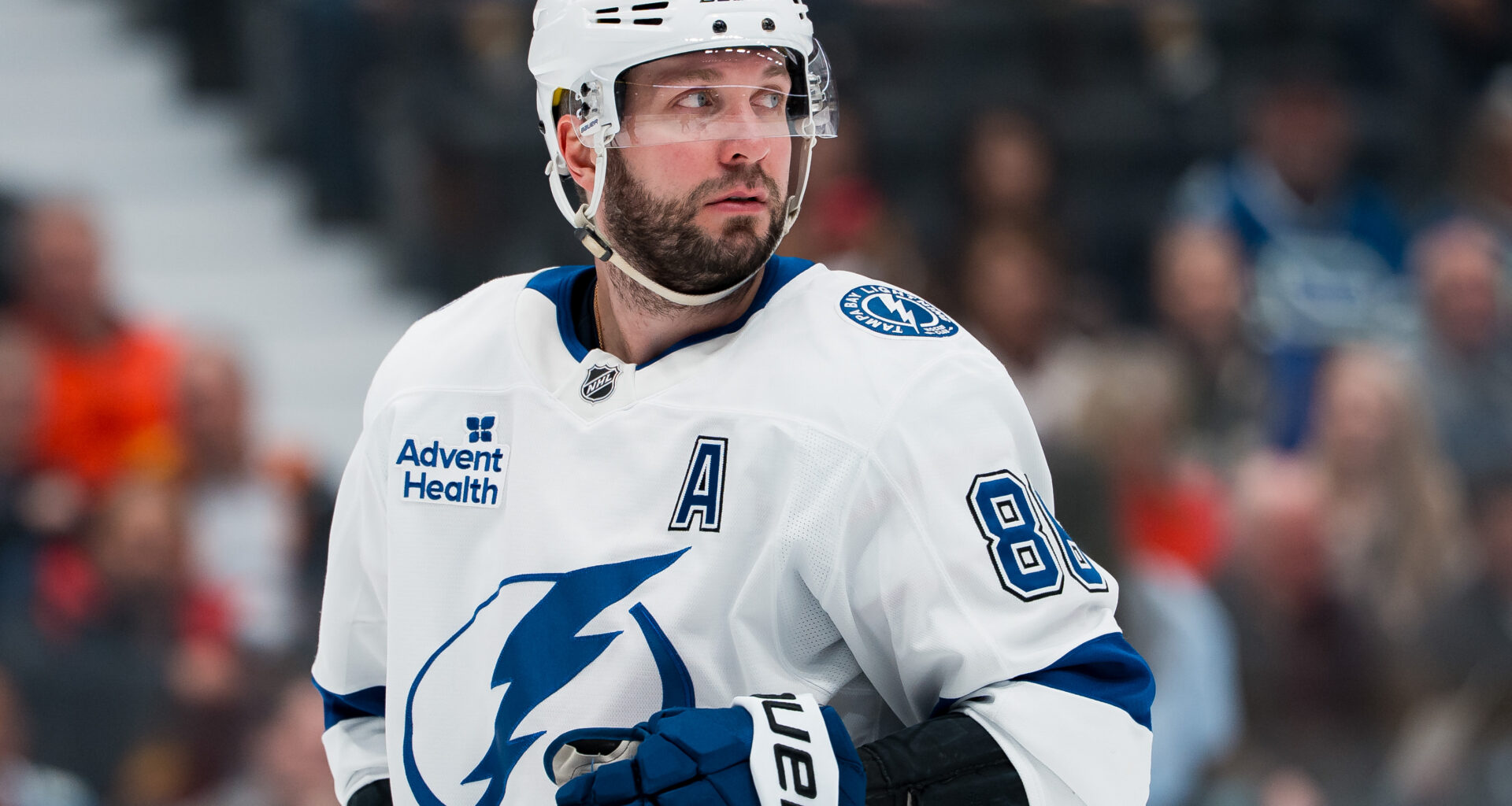 Tampa Bay Lightning forward Nikita Kucherov (86) during a stop in play at Rogers Arena.