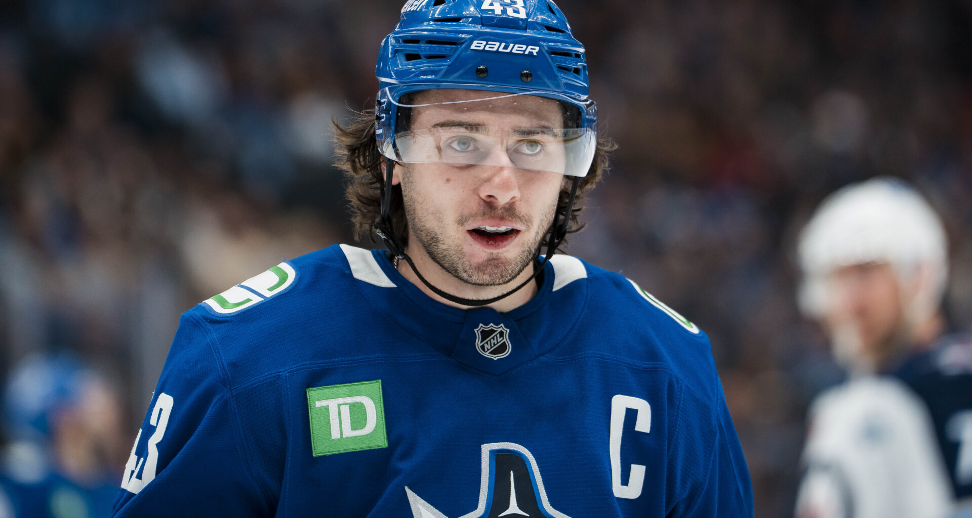 Former Vancouver Canucks defenseman Quinn Hughes at Rogers Arena