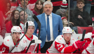 Detroit Red Wings head coach Todd McLellan looks on at Lenovo Center