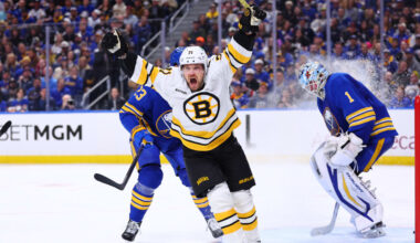 Arvidsson scores twice, Bruins hold off another late Sabres rally in Game 2