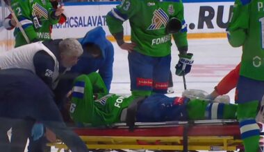 Evgeny Kuznetsov stretchered off ice after taking hit during KHL playoff game with Salavat Yulaev