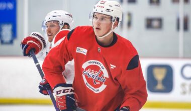 Ilya Protas practices with the Capitals for the first time, skates on line with older brother Aliaksei Protas and Tom Wilson