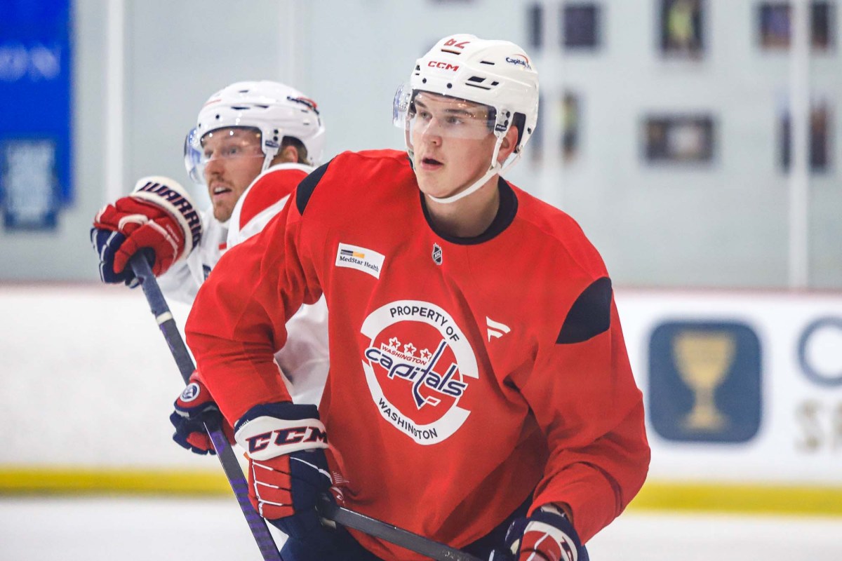 Ilya Protas practices with the Capitals for the first time, skates on line with older brother Aliaksei Protas and Tom Wilson