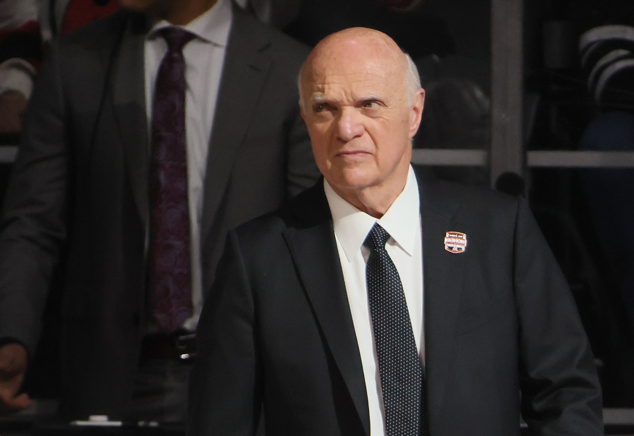 NEWARK, NEW JERSEY - JANUARY 22: Lou Lamoriello attends the Jacques Lemaire Ring of Honor ceremony prior to the game between the New Jersey Devils and the Boston Bruins at Prudential Center on January 22, 2025 in Newark, New Jersey. (Photo by Bruce Bennett/Getty Images)