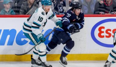 Celebrini breaks Sharks' single-season points record in 6-1 romp over Jets