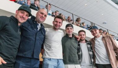 Hendrix Lapierre and Vincent Iorio attend Hershey Bears game with several other former Calder Cup champions