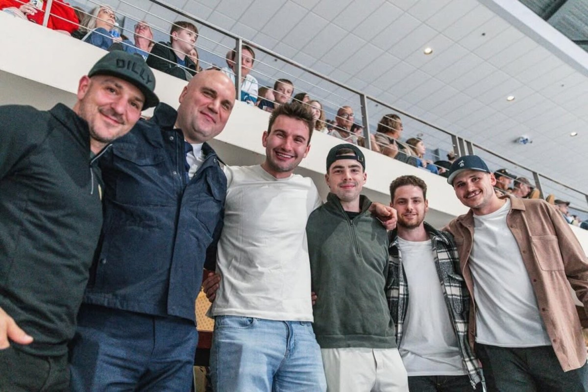 Hendrix Lapierre and Vincent Iorio attend Hershey Bears game with several other former Calder Cup champions