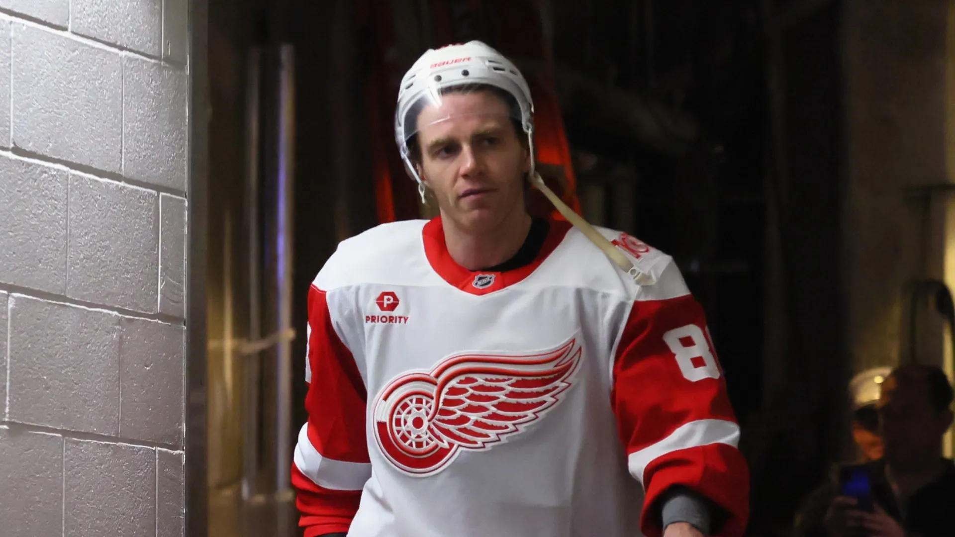Patrick Kane leaves the ice upset at Madison Square Garden