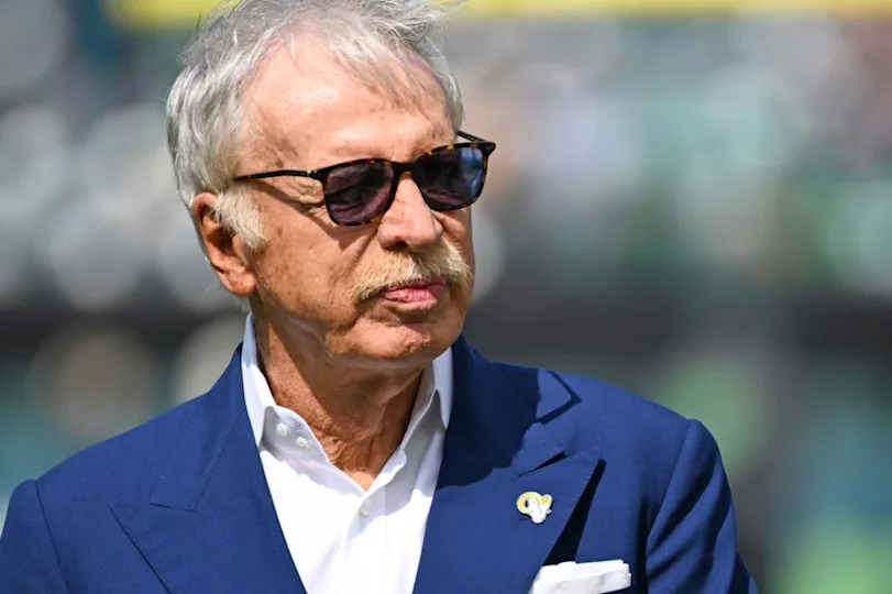 Los Angeles Rams owner Stan Kroenke on the field during warmups against the Philadelphia Eagles at Lincoln Financial Field.