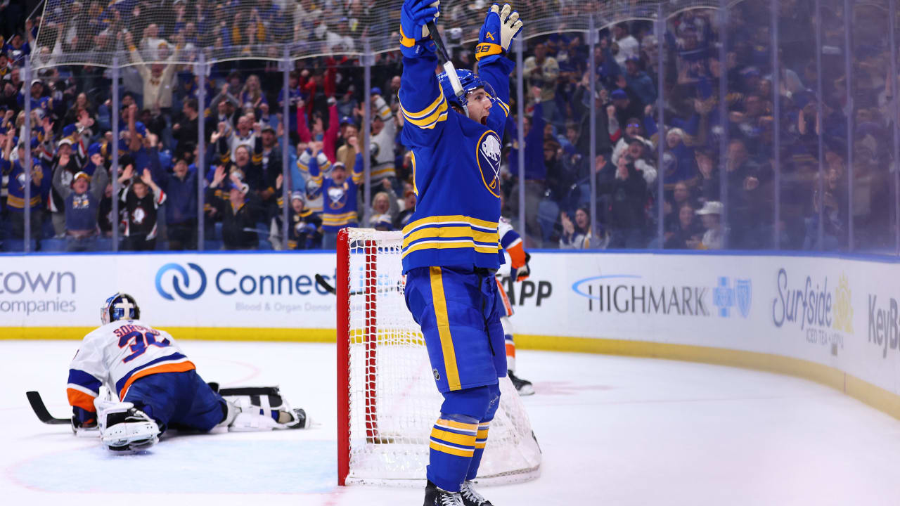 Sabres break tie late, defeat Islanders for 100th point of season