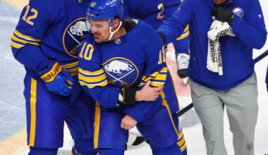 Sabres center Sam Carrick suffers left arm injury in fight with Islanders' Anders Lee