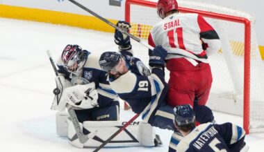 Carolina reaches 100-point mark and stays atop East with 5-2 victory over Blue Jackets