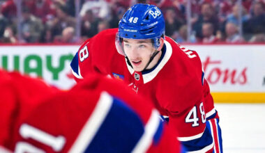 This image of Canadiens’ Lane Hutson and NCAA basketball player Olivier Rioux is impossible to believe