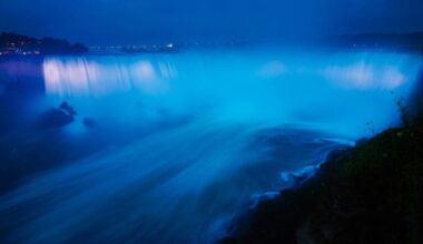 Niagara Falls glows blue and gold for Buffalo Sabres