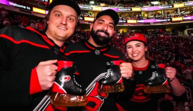 Carolina Hurricanes fans with beer skates