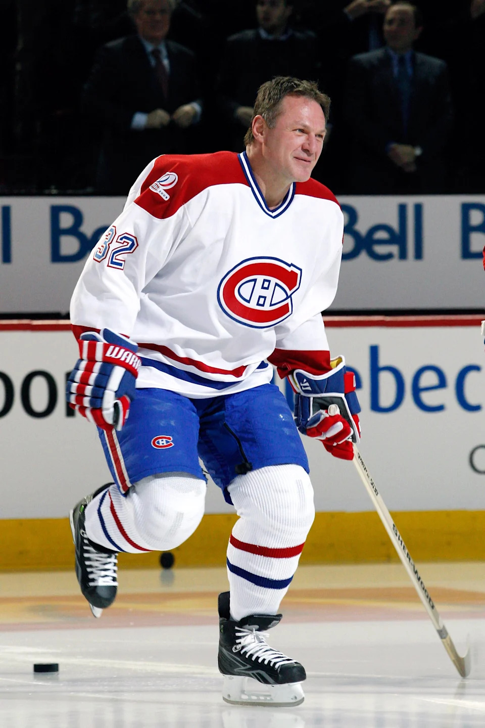 Former Monreal Canadien Claude Lemieux skates during the Centennial Celebration ceremonies prior to the NHL game between the Montreal Canadiens and Boston Bruins on December 4, 2009, at the Bell Centre in Montreal, Quebec, Canada. The Canadiens defeated the Bruins 5-1.