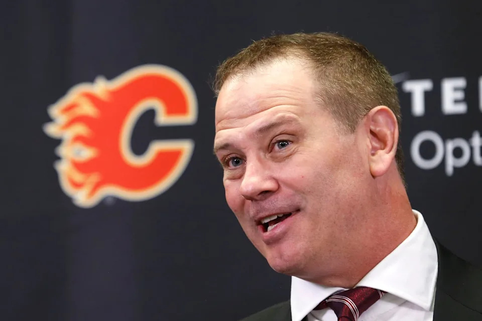 Calgary Flames general manager Craig Conroy speaks at a press conference in Calgary on May 23, 2023.