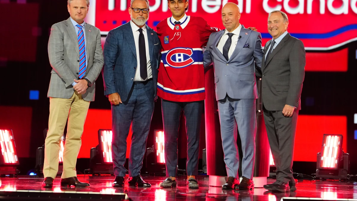 Michael Hage is selected by the Montreal Canadiens with the 21st overall pick in the first round of the 2024 NHL Draft at The Sphere.