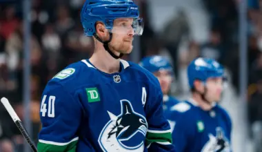 Vancouver Canucks forward Elias Pettersson (40) during a stop in play against the Los Angeles Kings in the third period at Rogers Arena.