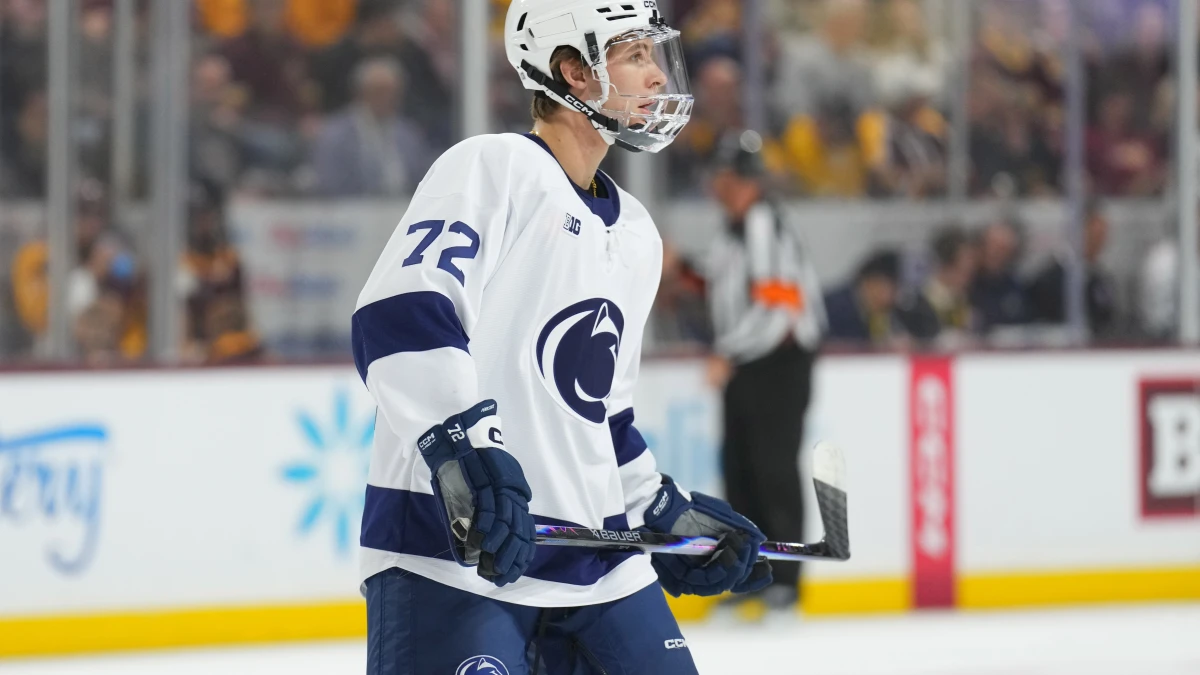 Penn State Nittany Lions forward Gavin McKenna (72) in action against the Arizona State Sun Devils at Mullett Arena.
