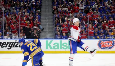 Montr&eacute;al Canadiens right wing Ivan Demidov (93) reacts after scoring a goal during the third period against the Buffalo Sabres in game five of the second round of the 2026 Stanley Cup Playoffs at KeyBank Center.