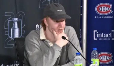 Photo of Buffalo Sabres captain addressing the media after massive Game 6 win in Montreal.