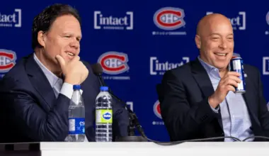 Photo of Montreal Canadiens executives Kent Hughes and Jeff Gorton.