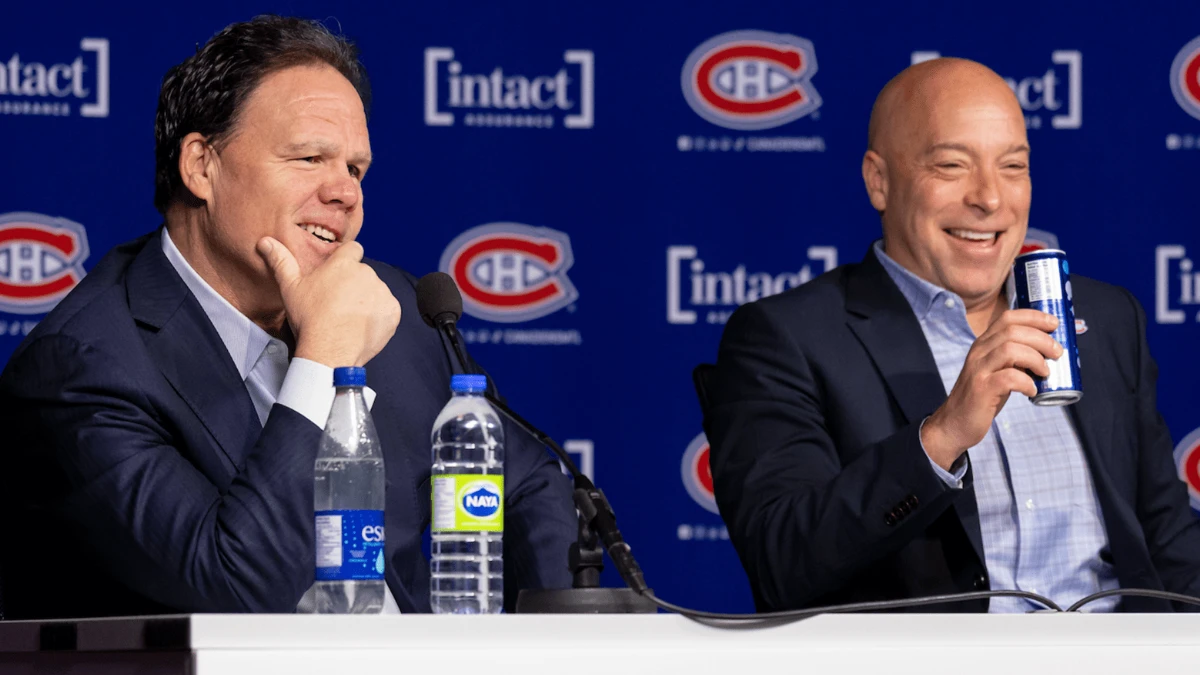 Photo of Montreal Canadiens executives Kent Hughes and Jeff Gorton.