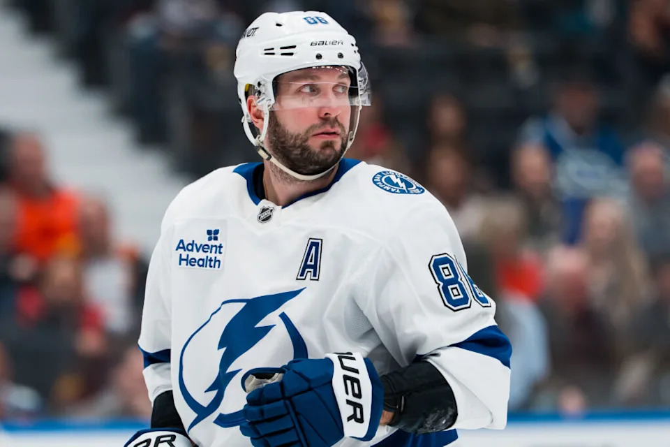 Tampa Bay Lightning forward Nikita Kucherov (86) during a stop in play at Rogers Arena.