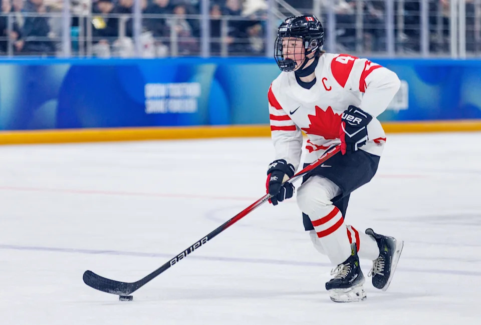 Jan 27, 2024; Gangwon-do, KOR; Daxon Rudolph (CAN) skates with the puck in the Ice Hockey Men’s 6-on-6 Tournament Preliminary Round between Republic of Korea and Canada at the Gangneung Hockey Centre. The Winter Youth Olympic Games, Gangwon, South Korea, Saturday 27 January 2024. Mandatory Credit: OIS/Chloe Knott-USA TODAY Sports Images