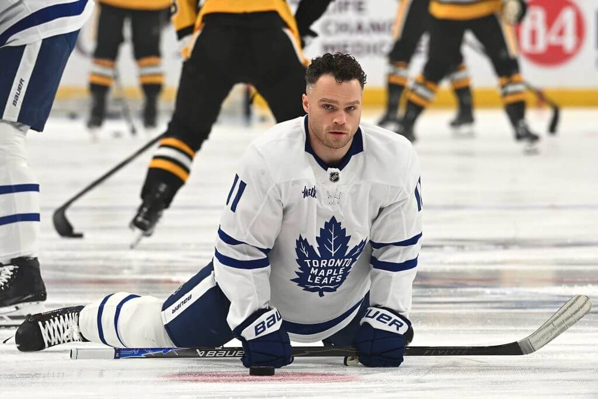 Max Domi of the Toronto Maple Leafs warms up before a game against the Pittsburgh Penguins at PPG PAINTS Arena.