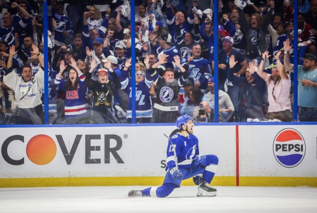 Lightning center Dominic James celebrates after scoring in Game 7 of the first-round playoff series against the Canadiens. He had two goals and three points in the seven-game series. (Dirk Shadd/Tampa Bay Times)